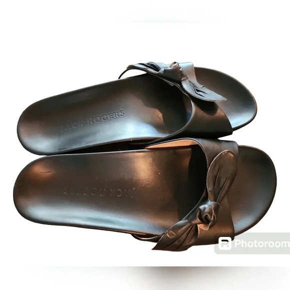 Jack Rodgers Black Bow Dorthy Leather Slide Comfort Sandals Women Sz 8.5 preppy - Picture 9 of 12
